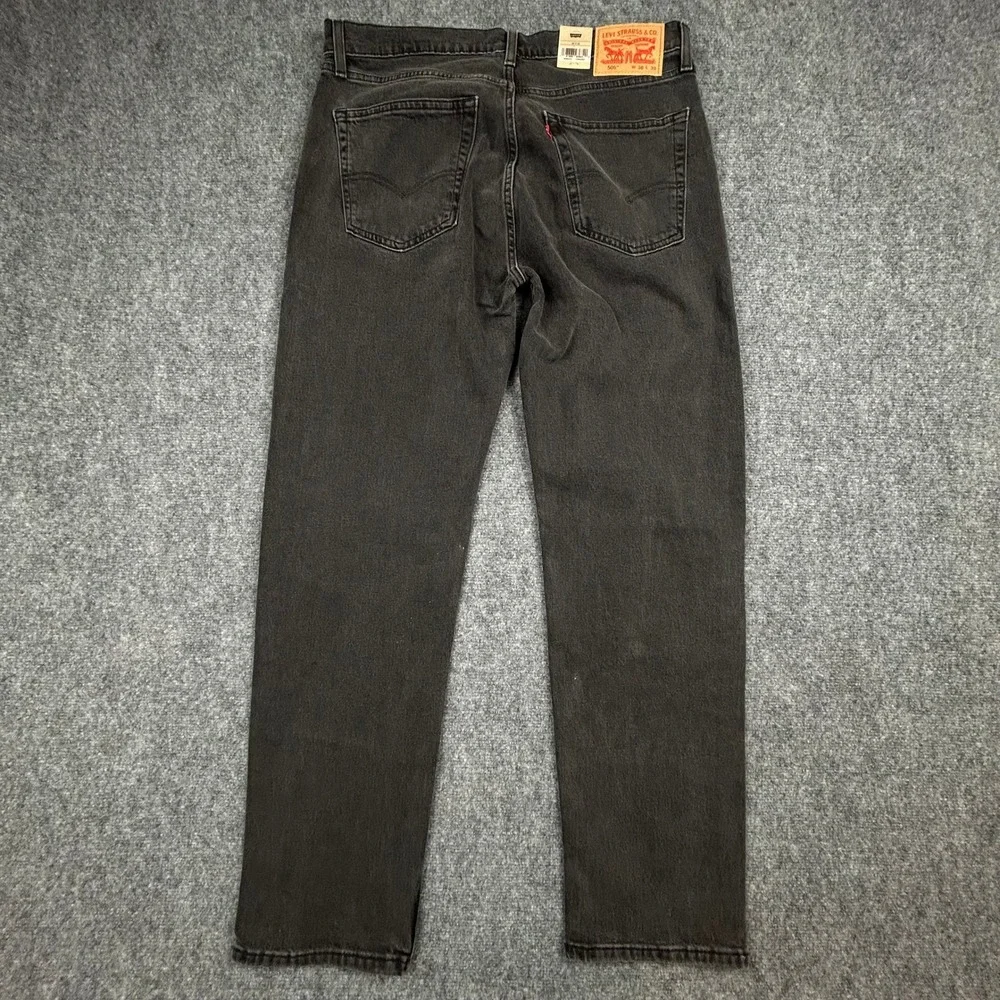 Levi's 505 Regular Straight Jeans Mens 36x32 Washed Black Stretch Denim Pants